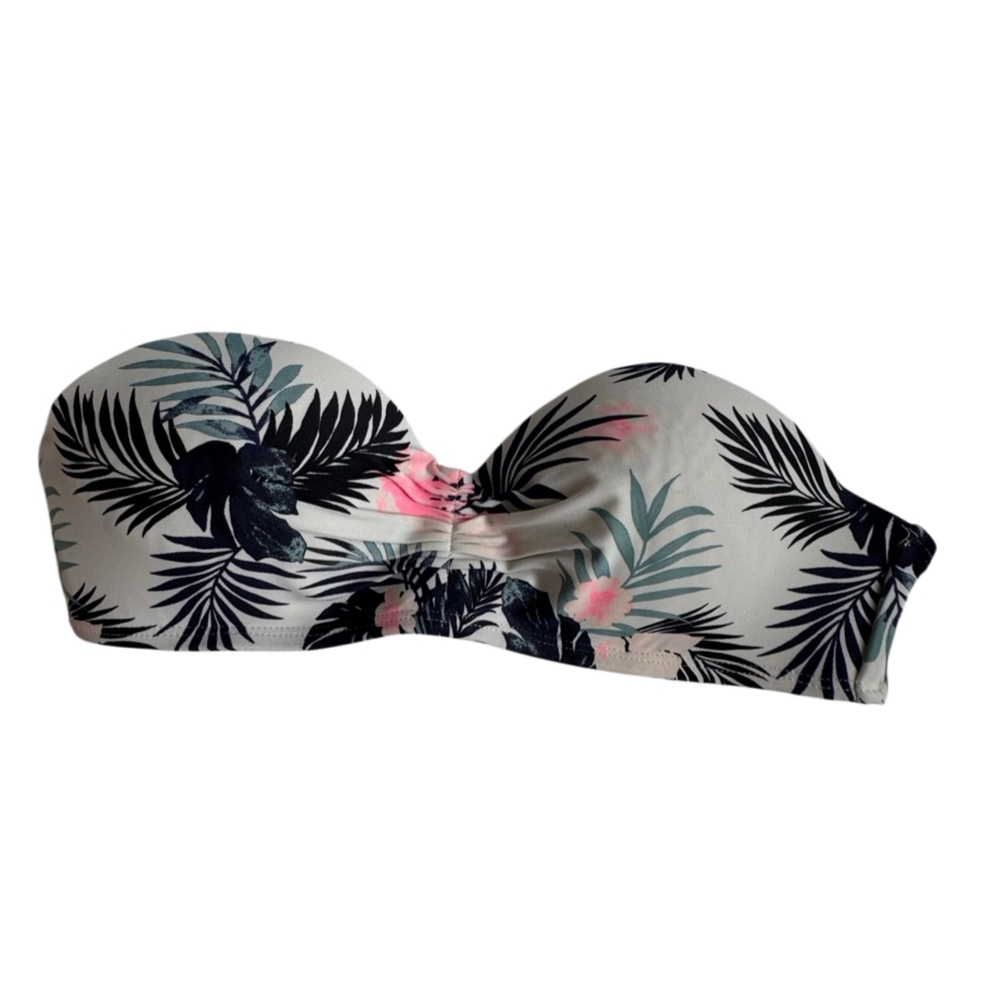 Breaking Waves Tropical Print Strapless Bikini Top Floral
